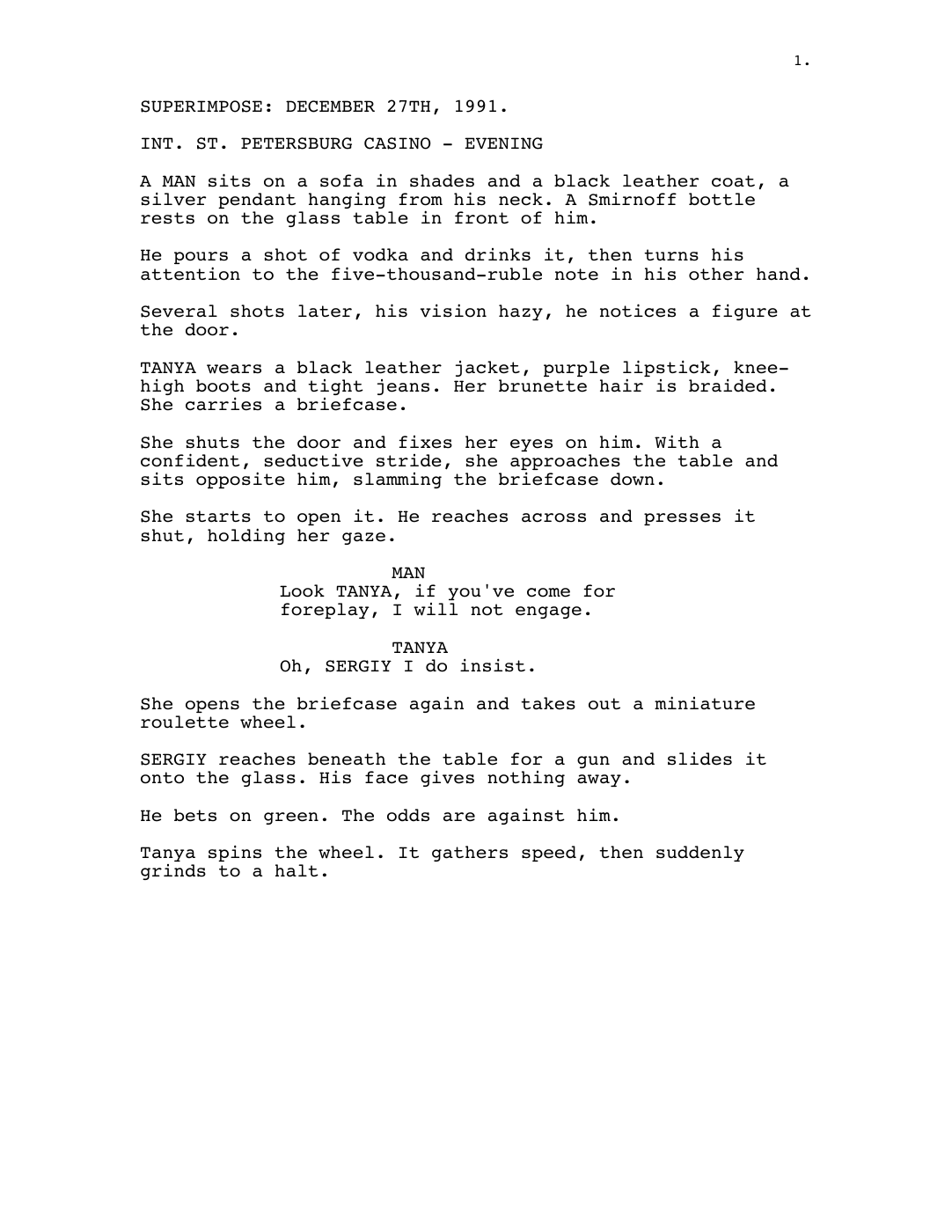 Polished one-page opening excerpt from Iskra: the casino encounter